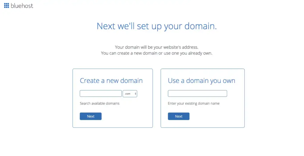 Configuración de nombre de dominio una vez te creas una cuenta en BlueHost